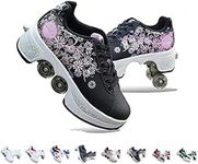 CHSSIH Roller Skates for Women Outdoor,Parkour Shoes with Wheels for Girls/Boys,Kick Rollers Shoes Retractable Adults/Kids,Quad Roller Skates Men,Unisex Skating Shoes Recreation Sneakers,Black2-6US