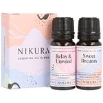 Nikura Relax & Unwind & Sweet Dreams Essential Oil Blends Set - 2 x 10ml | Essential Oils for Diffuser for Home, Relaxing, Aromatherapy, Strong Fragrance, Lavender Oil for Sleep | 100% Pure & Natural