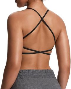 Aoxjox Women's Workout Sports Bras Fitness Backless Padded Ivy Low Impact Bra Yoga Crop Tank Top, Black, Small