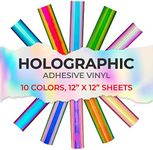 iVyne Holographic Permanent Vinyl 10 Sheets Bundle 12''x12'', Self Adhesives Reflective Multicolor Vinyl for Cricut, Holographic Vinyl Easy to Cut & Transfer for Indoor & Outdoor Crafts & Home Decor