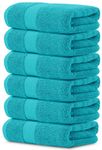 White Classic Luxury Hand Towels | Cotton Hotel spa Bathroom Towel | 16x30 | 6 Pack | Aqua