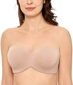 DELIMIRA Women's Strapless Bra Unlined Underwire Minimizer Plus Size Support Oatmeal Heather 34C