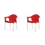 Nilkamal Mid Back Chair with Arm NS09SS | Chair for Living Room, Bed Room, Kitchen, Office Room, Outdoor|100% Polypropylene Stackable Chair |(Bright Red) (Pack of 2)