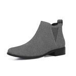 Athlefit Sock Ankle Boots for Women Chelsea Square Toe Chunky Low Heel Fashion Booties, Grey, 9