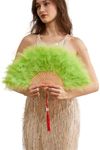 Happy Feather Handheld Marabou Feather Fan, 1920s Vintage Style Flapper Hand Fan for Costume Party and Dancing-Green