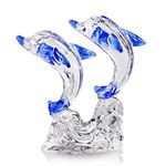 H&D HYALINE & DORA Crystal Dolphin Figurine,Glass Sea Animal Ornament,Art Glass Animals Collectible for Kids Birthday Home Office Decor(Blue)