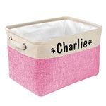 PET ARTIST Collapsible Dog Toy Storage Basket Bin with Personalized Pet's Name - Rectangular Storage Box Chest Organizer for Dog Toys,Dog Clothing,Dog Apparel & Accessories (Pink)