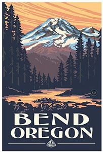 Art of Place Bend Oregon Mountain Sunset Giclee Art Print Poster from Travel Artwork by Artist Paul A. Lanquist 12 x 18\