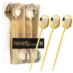 Novelty Modern Flatware, Cutlery, Disposable Plastic Teaspoons/Dessert Spoon Luxury Gold 32 Count