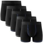 POPKOK Mens Underwear Tag-Free Cotton Stretch Boxer Briefs with Fly 5-Pack(Large, Black/Vitality Black)