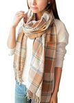 heekpek Winter Long Soft Warm Tartan Check Scarves Wraps for women Wool Spinning Tassel Shawl Long Stole (Beige)(Size: One Size)