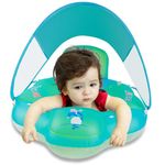 Myir Baby Float with Canopy, Swimming Seat Baby Swimming Ring Adjustable Waist Inflatable Pool Float Swimming Trainer for Baby Infant Toddler with Manual Pump (Blue, L)