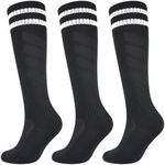 3 Pairs Boys Soccer Socks Kids Football Socks Girls Knee High Socks Baseball Softball Athletic Sports Tube Stockings Kids (Black, M)