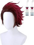 Soyusunny Demon Slayer Kamado Tanjirou Cosplay Wig Costume Halloween Wigs for Women Men