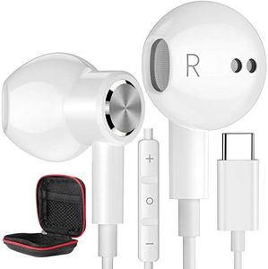 USB C Headphones, Type C Earphones for Samsung Galaxy S20 S21 S22 S23 S24 FE Ultra Apple iPhone 15 Pro Max iPad Magnetic Wired Earbuds Microphone for Android Google Pixel 8 8A 7 7A 6A 6 OnePlus White