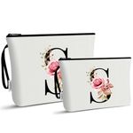 Vavabox 2 Pcs Initial Makeup Bag Set,Birthday Gifts for Women,Ideal for Wedding,Travel (S, White)