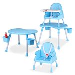 LuvLap 4 in 1 Convertible Baby High Chair with 3 Point Safety Belts, High Chair, Low Chair, Booster Chair and Table for Baby, Removable & Washable Food Tray 6 Months+ (Blue)