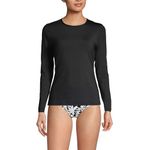 Lands' End Women's Petite Crew Neck Long Sleeve Rash Guard UPF 50 Sun Protection Modest Swim Tee Medium Black