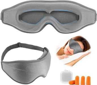 BLAZDEVE 3D Contoured Sleep Mask, Eye Mask, Light-Blackout Design Eye Zero-Pressure 3D Sleeping Mask, Ultra Soft & Comfortable Eye Blinder with Adjustable Strip and Ear Plug for Men, Women and Kids (Grey)