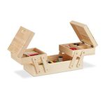 Relaxdays Natural Wooden Sewing Basket, Foldable, No Contents, Handle, HWD: 12 x 26 x 15.5 cm