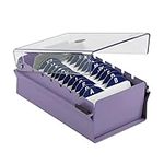 Acrimet Index Business Card Size File Holder Organizer Metal Base Heavy Duty (AZ Index Cards and Divider Included) (Purple Color with Clear Crystal Plastic Lid Cover)