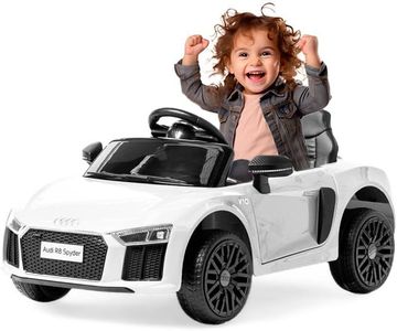 ATAA Cars Audi R8 Spyder Licenciado 12v Asiento Piel, Ruedas de Goma - Coche eléctrico para niños - Blanco