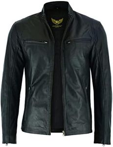 Leatherick Men’s Leather Biker Jacket - Sheepskin Hooper Style Black Zipped Motorbike Jacket With Multiple Pockets (as1, alpha, m, regular, regular)