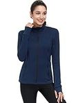 Dolcevida Women s Lightweight Full Zip Active Wear Workout Yoga Track Jackets Athletic Running Jacket Top with Zip Pockets and Thumb Holes (Navy, M)