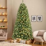 SHareconn 6ft Pre Lit Christmas Tree with 250 Warm White LED Lights, 8 Adjustable Lighting Modes, 785 Branch Tips, Foldable Metal Stand, Artificial Christmas Trees for Home Party Store Decoration