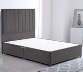 ComfoRest - Plush 3FT Stripe Single Divan Bed with NO Mattress - Bed Frame/Bed Base ONLY - Sleek Stripe Velvet Bed Design & Grand 54" Headboard - NO Drawers - Single Bed - Bedroom Set (Grey Plush)