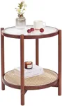 Tiita Rattan Nightstand Side Table, Bamboo Accent Bedside Tables, Glass Coffee Tables, Boho Wooden End Table with Storage for Small Space, Living Room and Bedroom