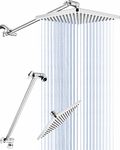 8'' Rain Shower Head with Matching 15'' Extension Arm- Large Surface Fixed Square Shower Head- Extra Long Height and Angle Adjustable Shower Head Extension Arm- Singing Rain Ultimate Shower Experience