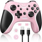 BRHE Wireless Switch Controllers Pink,Nintendo Switch Controller for Nintendo Switch/Lite/OLED/Windows PC with Programmable/Vibration/Turbo Funtion,Switch Pro Controller Gamepad with 2 Thumb Caps