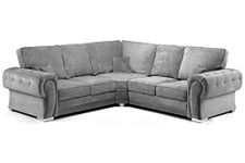 Verona Sofa Highback | 3 Seater 2 Seater Corner Sofa Fullback | Grey Fabric Sofa Set | Warranty Included (Corner Sofa)