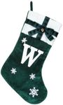 HMASYO Monogrammed Christmas Stocking, 20 Inches Large Personalized Initial Christmas Stocking with Embroidered Letter and Bow Knitted Cuff Decoration Hanging Family Stockings