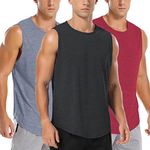 Amussiar Men's 3 Pack Workout Tank Tops Mesh Gym Sleeveless Dry Fit Bodybuilding Shirts Fitness Athletic Muscle Tee, Black/Red/Grey, Large