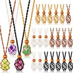 24 Pcs Crystal Necklace Holder Empty Stone Holder Adjustable Crystal Necklace Holder Necklace Cord for Crystals Pendant Stone Holder Pendant Necklace Cage for Quartz, hand-braided rope, hand-braided