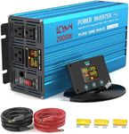 2000 Watt Inverter Pure Sine Wave DC 24V to 110V/120V AC Power Inverters with 3 AC Charger Outlets Car Solar Converter for Vehicles Home with LCD Display and 2.4A USB Charging Port