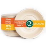 Ecosoul 100% Compostable 24 Oz Soup Bowls [125-Pack] Disposable Dessert Bowls I Heavy Duty Paper Bowl I Eco-Friendly Salad Bowl I Biodegradable Large Bowls