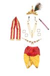 Raj Costume Fabric Fancy Dresses Shri Krishna Dress For Baby Boy & Girl, Janmashtmi Dress With Diaper-Friendly Dhoti & Dupatta, Mor Pankh Mukut (Yellow And Red, 3 Months)