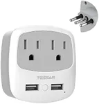 TESSAN Italy Travel Plug Adapter, Type L Power Converter with 2 USB Charger Ports 2 American Outlets, Italian Adaptor for US to Italy Chile Ethiopia Lybia Syria Tunisia Uruguay