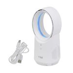 Russell Hobbs Compact Wireless Desk Fan, 3 Speed Settings, Bladeless Design, Ambient Lighting in White, RHBLDLUSB25