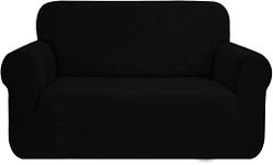 SAMSTEX Stylish Sofa Cover Stretch 1-Piece Sofa Slipcovers High Stretch Sofa Covers 2 Seater Thick Soft Loveseat Sofa Protector Machine Washable Non Slip Couch Covers (2 Seater, Black)