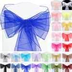 Time to Sparkle 10pcs 22x280cm Royal Blue Organza Sashes Wider Sash Fuller Bows Chair Cover Bows Sash for Wedding Party Birthday Decoration