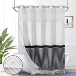 Ecoehoe Hotel Grade Ringless Shower Curtain with Magnets Removable Liner - Thick Fabric Bath Curtain with Tassel Machine Washable 71" W * 74“ L Black Stripe