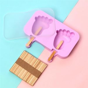 Cute Popsicle Molds Silicone Ice Pop Molds Homemade Popsicle Silicone Mold with 100pcs Popsicle Sticks Reusable Easy Release Ice Pop Maker (Foot)