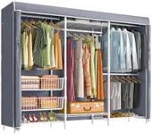 VIPEK V10C Plus Portable Closets Heavy Duty Clothes Rack with Slid Basket, Covered Wardrobe Closet, Adjustable Closet Storage Rack, White Clothing Rack with Grey Oxford Fabric Cover