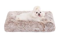 Bedfolks Waterproof Dog Crate Bed,Plush Dog Crate Pad with Removable Cover,Faux Fur Dog Bed for Small Dogs and Cats,Fluffy Washable Dog Kennel Bed 17"x12",Brown