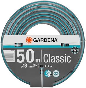 Gardena Classic, Manguera de jardín, 1/2 pulgadas, 13 mm de diámetro, 50m, Color Gris/Turquesa, 30 x 30 x 30 cm