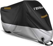 Favoto Motorbike Cover Outdoor Waterproof 104 inches Motorcycle Cover Heavy Duty 210D Oxford Fabric with Lock-Hole Night Reflectors Windproof Buckles Dust Sun Protection Black-Silver